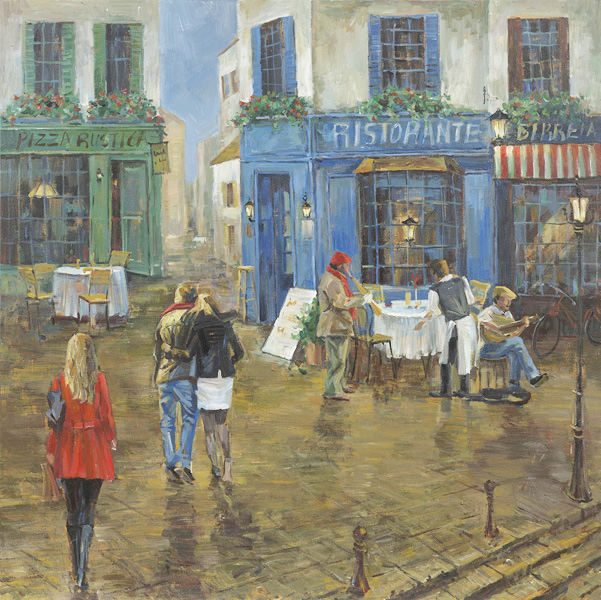 PXYW573 Wall décor art oil on canvas street scene blue brown tones